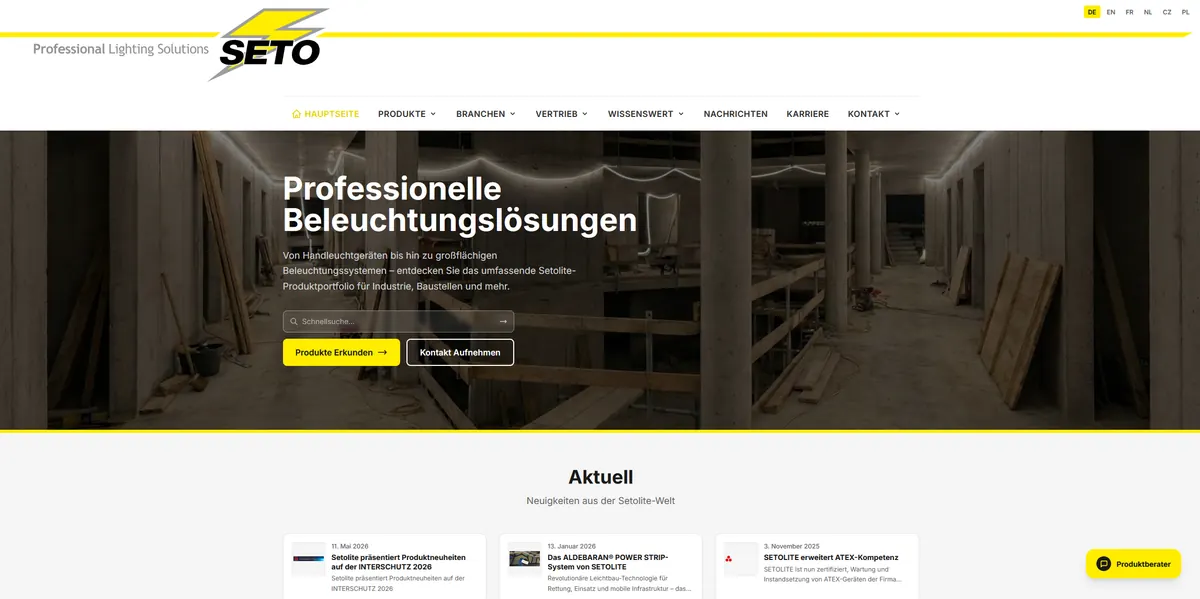 Setolite Lichttechnik Website Screenshot